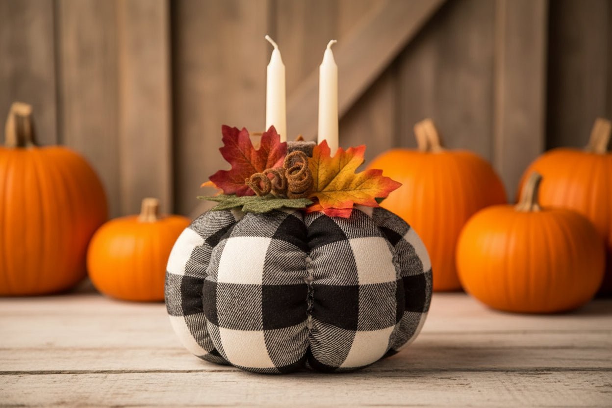 Black and White Plaid Flannel Pumpkin - 6" Never - Rot Fall Decor | Farmhouse Autumn Decoration - Brush Creek Gift and Garden Nook