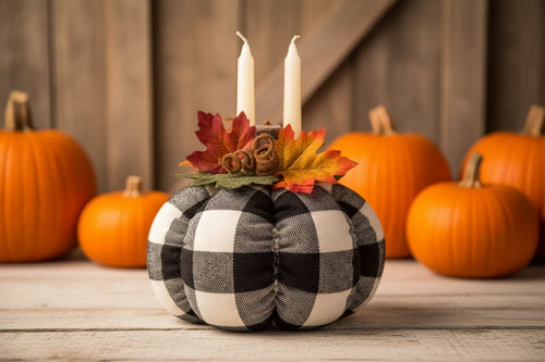 Black and White Plaid Flannel Pumpkin - 6" Never - Rot Fall Decor | Farmhouse Autumn Decoration - Brush Creek Gift and Garden Nook