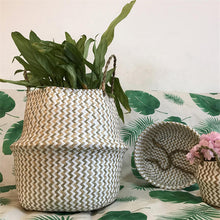 Foldable Handmade Seagrass Flower Pot Storage  Wicker Basket Rattan Straw Home Garden Wave Pattern Planter pots Laundry Basket Brush Creek Gift and Garden Nook