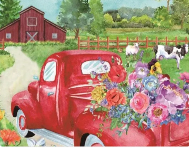 Red Farm Truck garden flag 12 in x 18 in