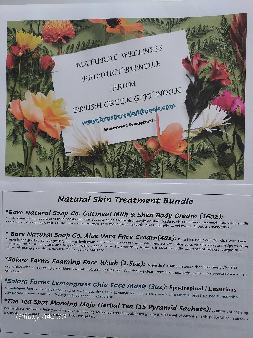 Organic Skincare Gift Set with Oatmeal Milk, Shea Body Cream, Aloe Face Cream & Herbal Tea - Brush Creek Evergreens