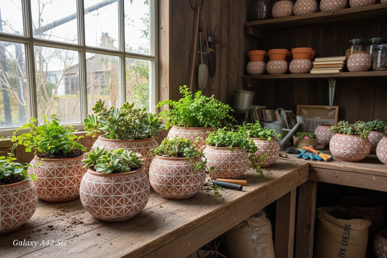 Modern Geometric Ceramic Succulent Planter Pot - Small 4" White Decorative Plant Pot for Cacti & Succulents - Brush Creek Evergreens