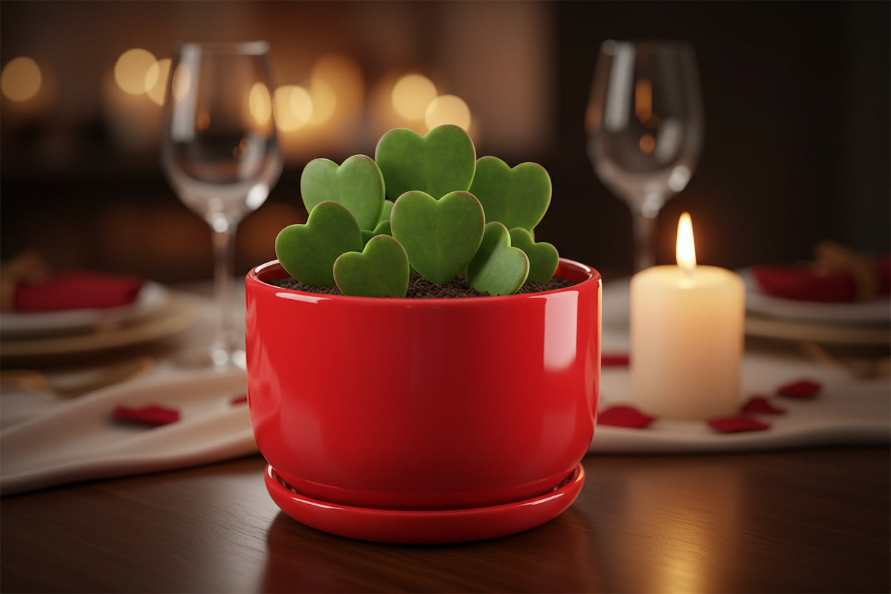 Red Ceramic Planter Pot with Tray - 5" Plant Container for Succulents & Small Plants | Modern Home Decor