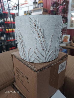 Brushed white container with wheat accents