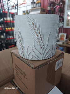 Brushed white container with wheat accents