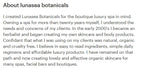 A text-based section titled 'About lunasea botanicals' with several paragraphs of black text on a white background, describing the brand's background in luxury spa skincare.