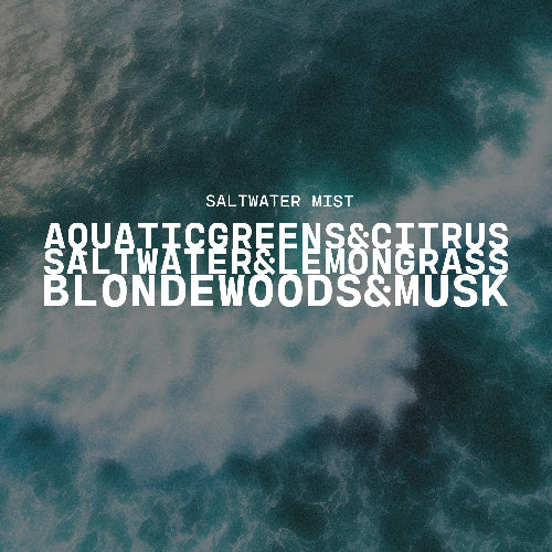 Text overlay on an image of ocean waves with product description