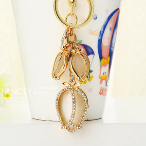 Water Drill Tulip Keychain: car key deduction female metal custom package pendant key chain circle foreign trade gifts wholesale Brush Creek Gift and Garden Nook