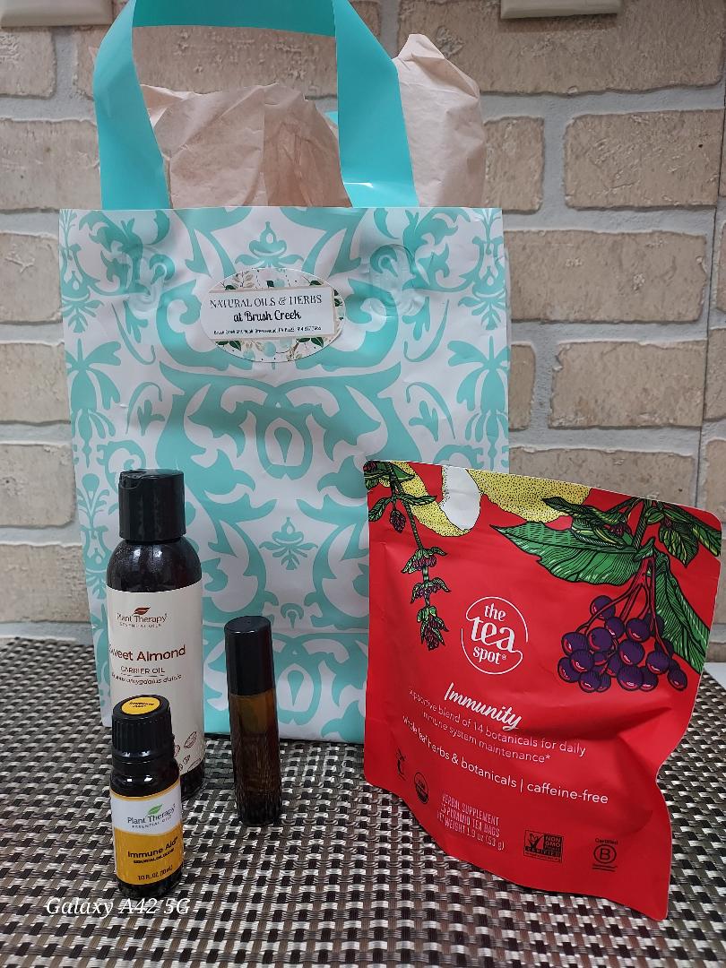 Natural Immunity Support Bundle - Essential Oil Roller Kit & Herbal Tea Set with Almond Carrier Oil - Brush Creek Evergreens