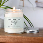 Milkhouse Candle Co. Saltwater Mist 7 oz candle in glass jar. Saltwater Mist Brush Creek Evergreens — Gift Nook & Greenhouse