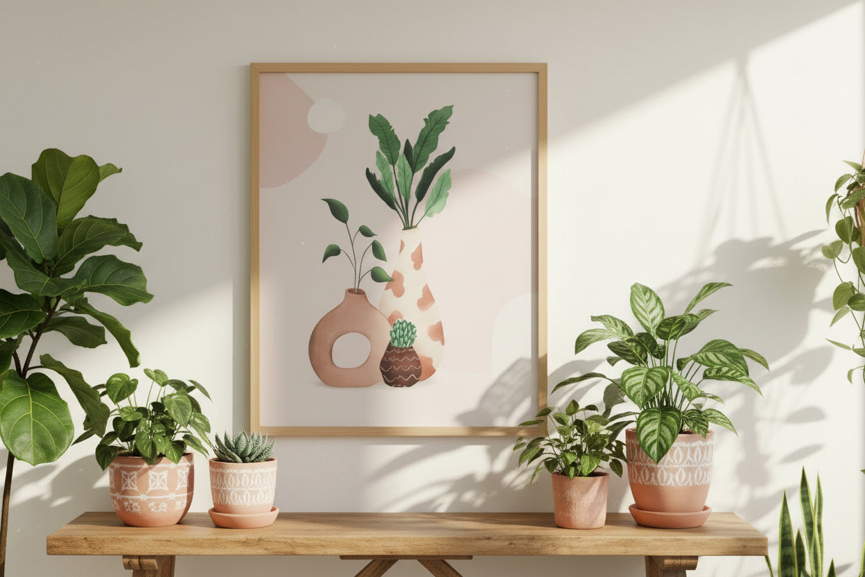 Houseplants in Vases Wall Art Print - 8x10 Botanical Home Decor | Unframed Plant Lover Gift