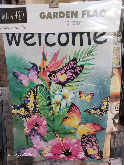 Butterfly Welcome garden flag 12 in x 18 in