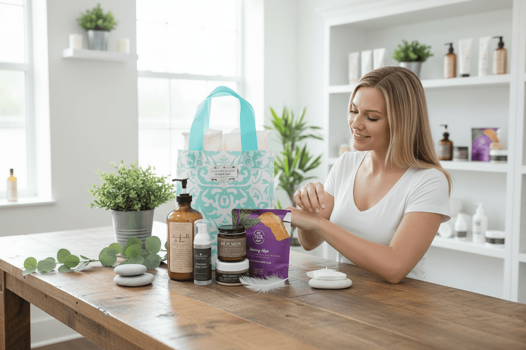 Organic Skincare Gift Set with Oatmeal Milk, Shea Body Cream, Aloe Face Cream & Herbal Tea - Brush Creek Evergreens